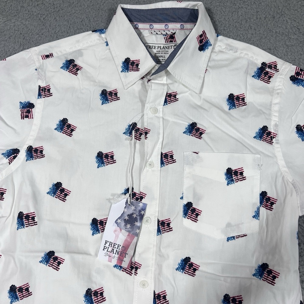 Free Planet USA Stars And Stripes Flag America Button Up Cotton Shirt Small NWT